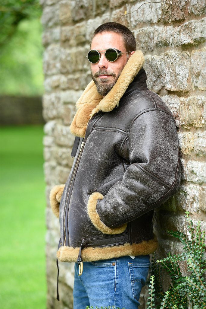 Herren Lammfell-Bomberjacke mit hochwertiger Verarbeitung und weichem Innenfutter Drune