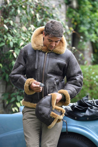 Herren Lammfell-Bomberjacke mit hochwertiger Verarbeitung und weichem Innenfutter Drune