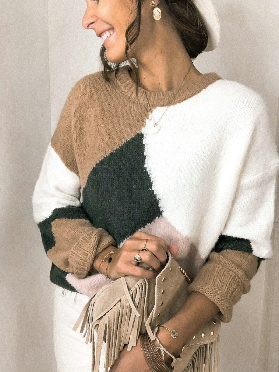 Damen lässiger Pullover mit geometrischem Design und vielseitigem Style Drune