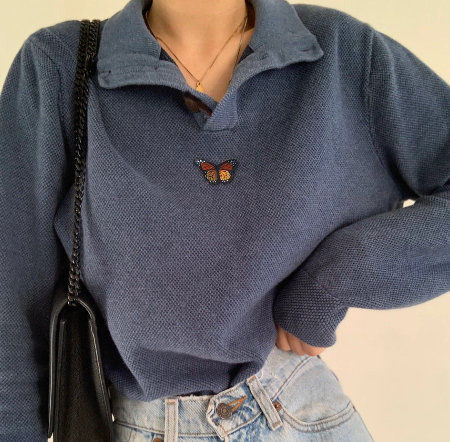 Damen Pullover im lässigen Waffle-Design mit gesticktem Schmetterling Drune