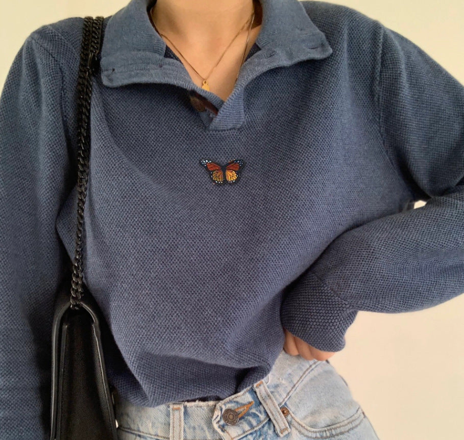 Damen Pullover im lässigen Waffle-Design mit gesticktem Schmetterling Drune