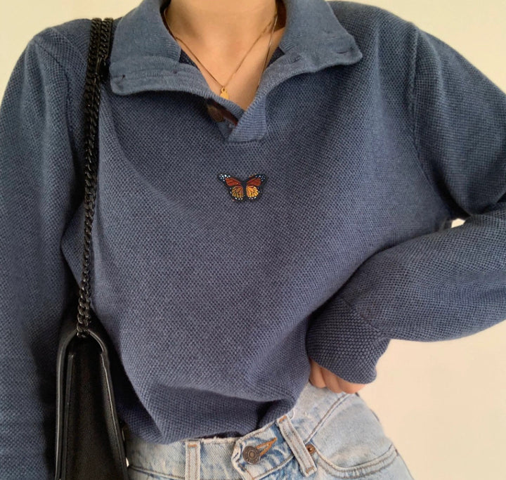 Damen Pullover im lässigen Waffle-Design mit gesticktem Schmetterling Drune