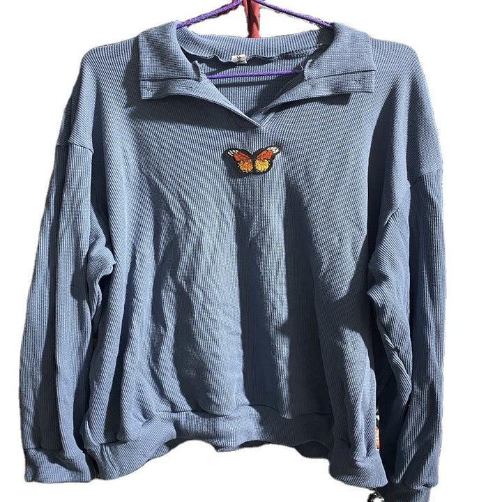 Damen Pullover im lässigen Waffle-Design mit gesticktem Schmetterling Drune