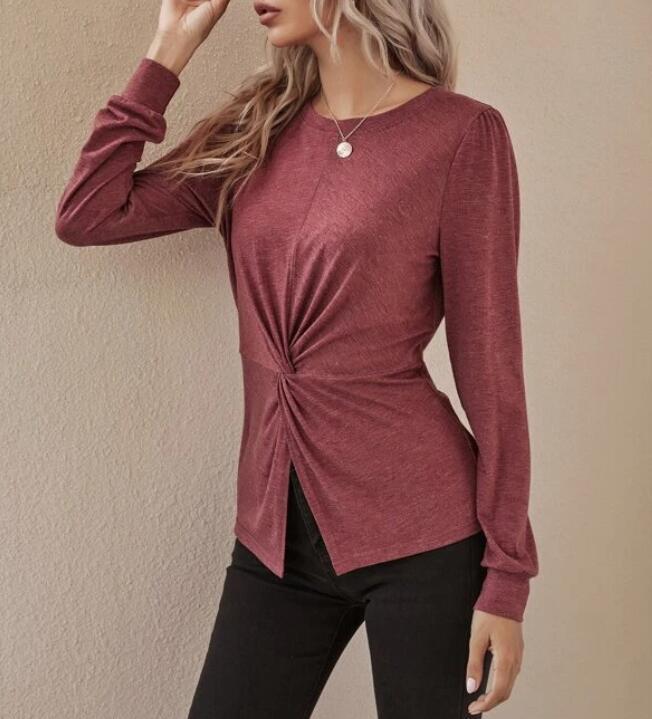 Damen elegantes Langarmshirt mit Drehung Drune