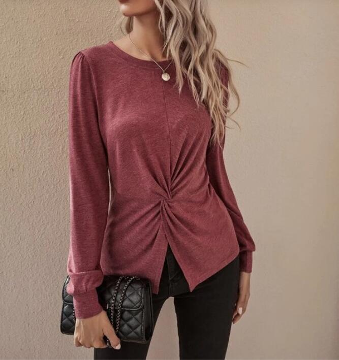 Damen elegantes Langarmshirt mit Drehung Drune