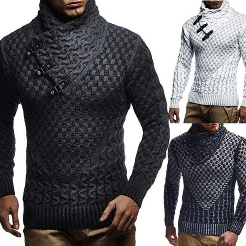 Herren Strickpullover mit hohem Kragen und strukturiertem Zopfmuster Drune