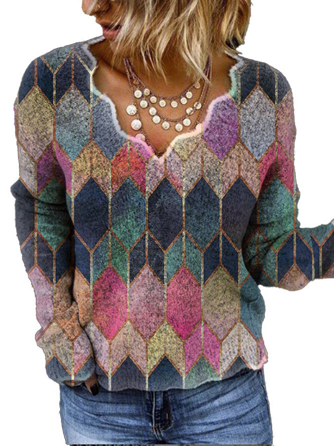 Damen Viskosepullover mit kreativem geometrischen Design Drune