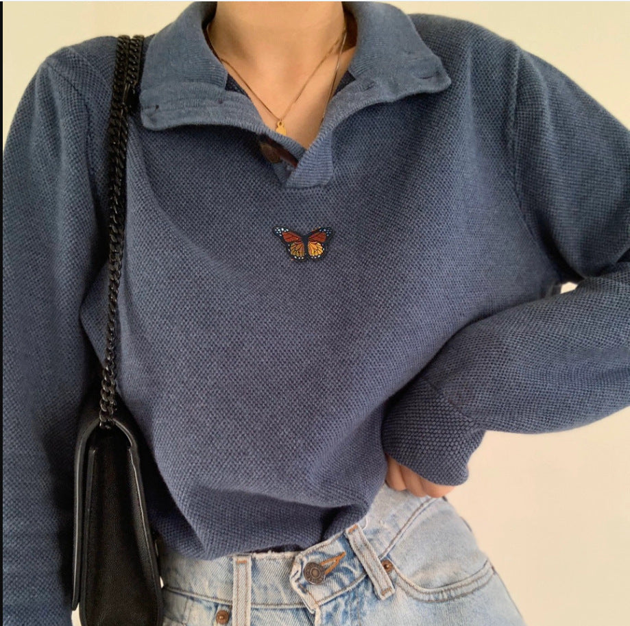 Damen Pullover im lässigen Waffle-Design mit gesticktem Schmetterling Drune