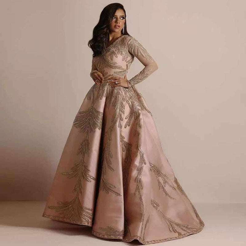 Damen Glamouröses Ballkleid mit feiner Paillettenverzierung und langem Schnitt Drune