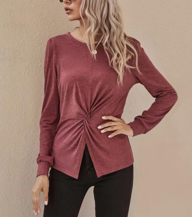Damen elegantes Langarmshirt mit Drehung Drune