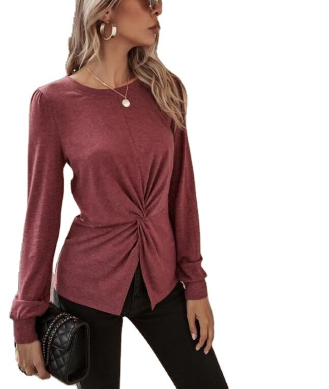 Damen elegantes Langarmshirt mit Drehung Drune