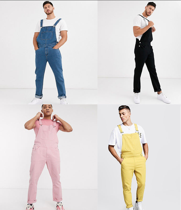 Drune Herren Denim-Latzhose mit Taschen und verstellbaren Trägern