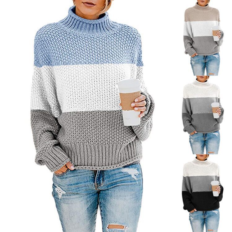 Damen Pullover mit hohem Kragen und strukturierter Webart Drune