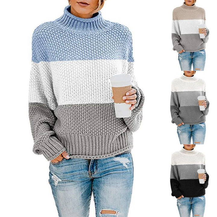 Damen Pullover mit hohem Kragen und strukturierter Webart Drune