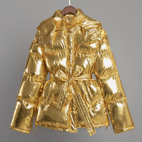 Drune | Cooler Glänzender Kapuzen Pufferjacke