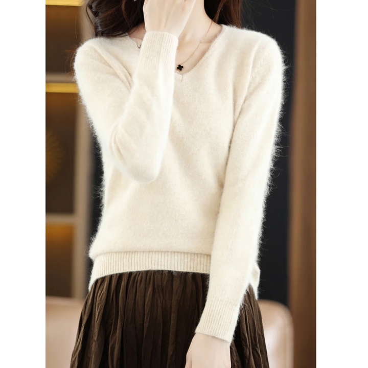 Drune | Cashmere Pullover Damen V-ausschnitt Leichter und Weicher Strickpullover
