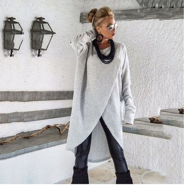 Drune | Strickpullover Asymmetrisches Design Langärmelig Übergroß Fit Weich Und Warm