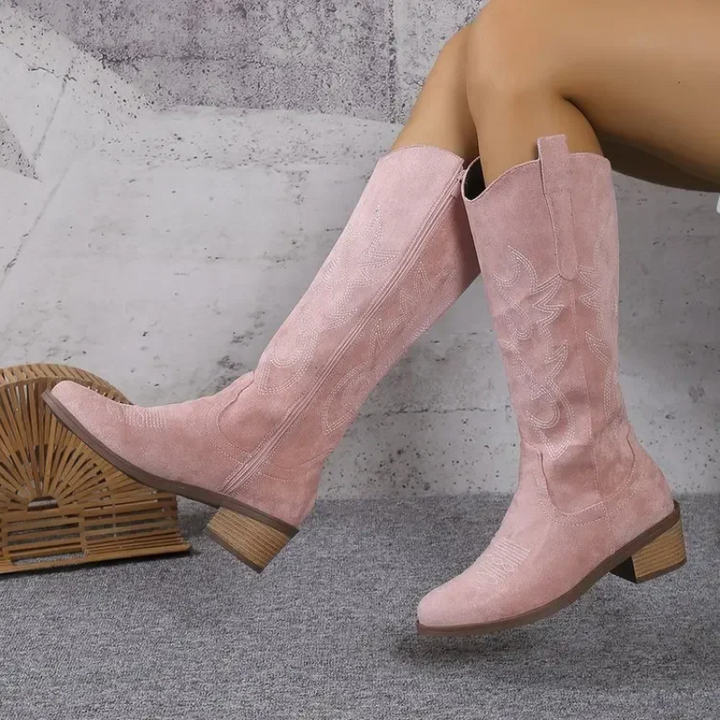 Drune | Wildleder Western Stiefel mit Bestickten Details Cowboy Stiefel Damen