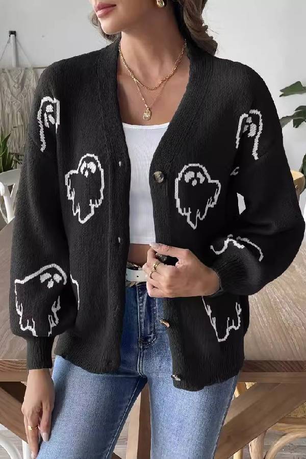 Drune | Lockere lässige Cartoon Jacquard-Jacke