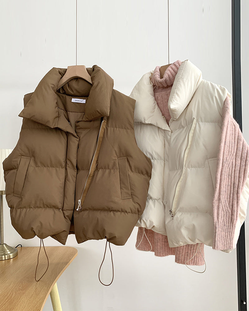 Drune | Einfarbige Ärmellose Steppjacke mit Reißverschlusstasche