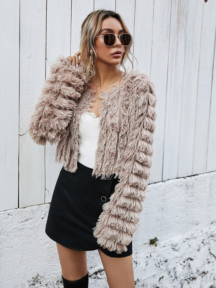Drune | Fell Cropped Jacke - Plüsch-texturiertes Design - Winter Glam - Abendmode