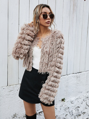 Drune | Fell Cropped Jacke - Plüsch-texturiertes Design - Winter Glam - Abendmode