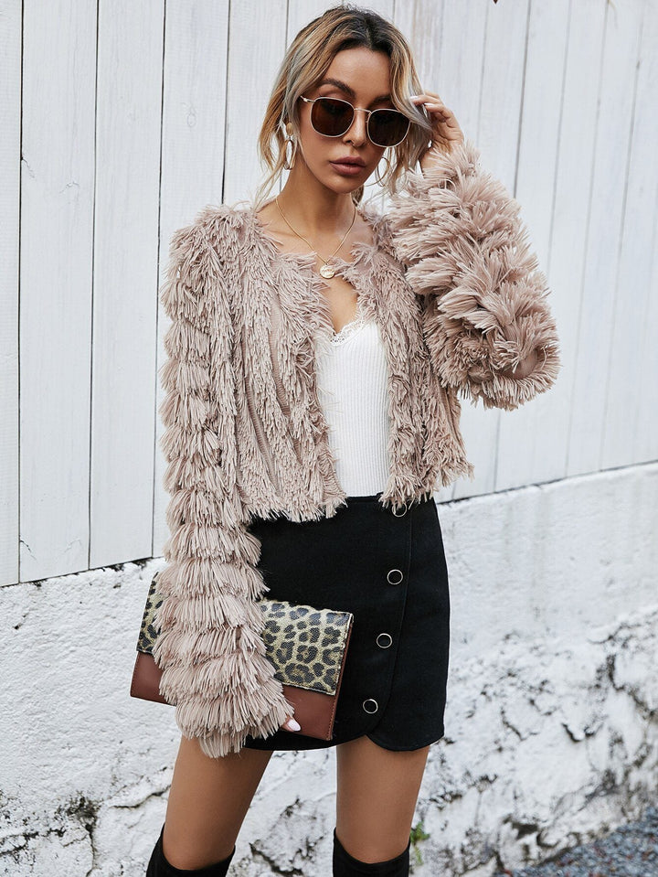Drune | Fell Cropped Jacke - Plüsch-texturiertes Design - Winter Glam - Abendmode