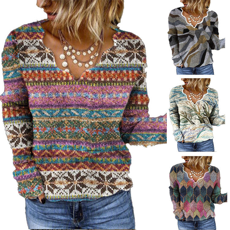 Damen Viskosepullover mit kreativem geometrischen Design Drune