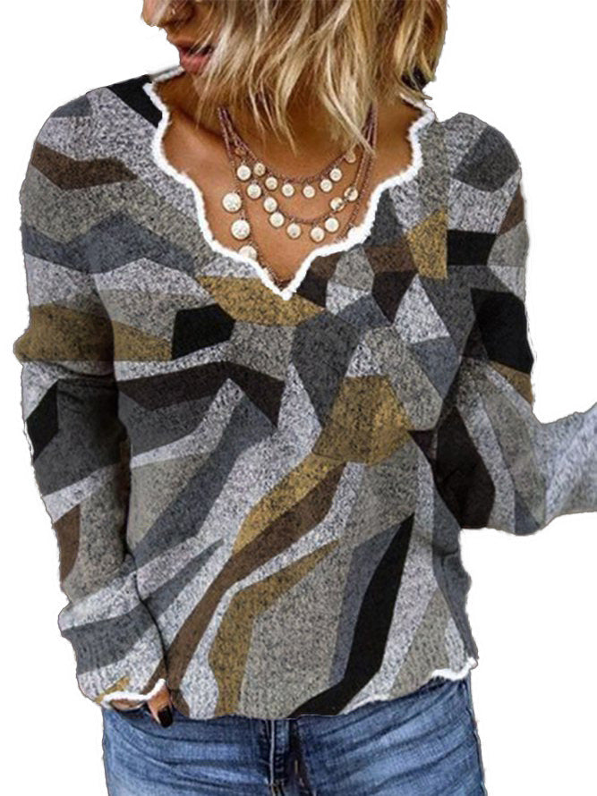 Damen Viskosepullover mit kreativem geometrischen Design Drune
