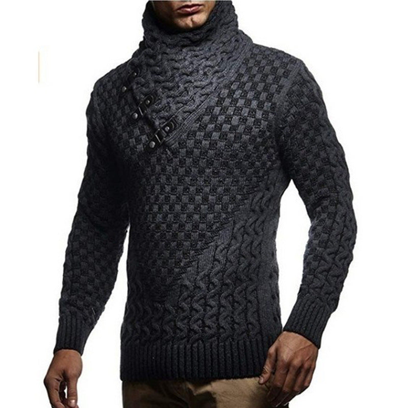 Herren Strickpullover mit hohem Kragen und strukturiertem Zopfmuster Drune