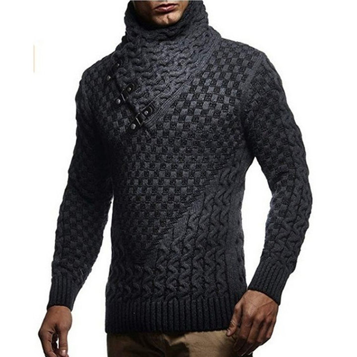 Herren Strickpullover mit innovativem Hohem Kragen und strukturiertem Muster Drune