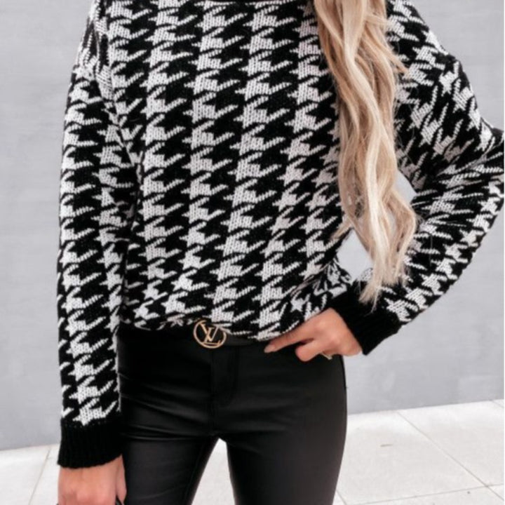 Damen Pullover mit modernem Hahnentrittmuster und lässigem Schnitt Drune