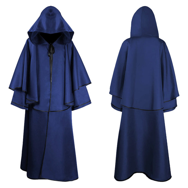 Unisex nan mehrschichtiger Kapuzenumhang mit weitem Fall und Satinbandverschluss Drune