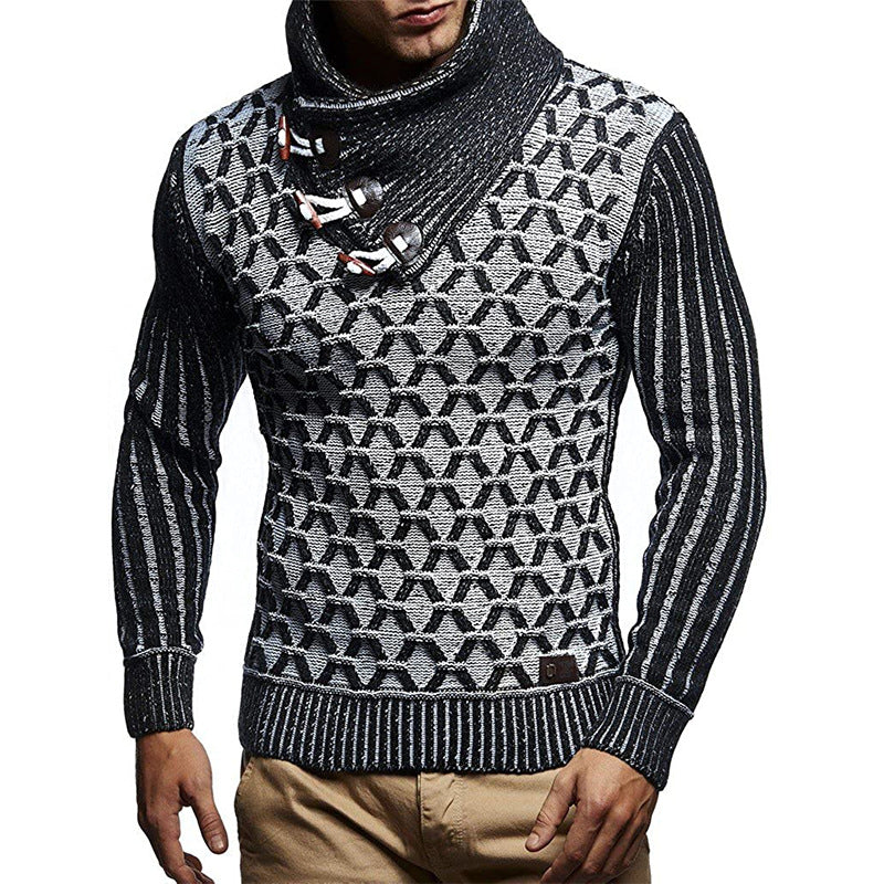 Herren Strickpullover mit hohem Kragen und innovativem Strukturdesign Drune