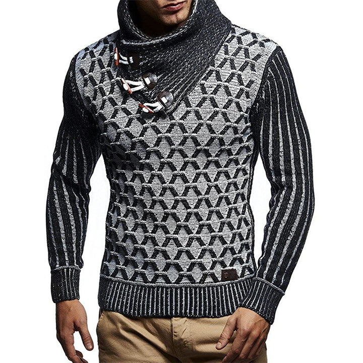 Herren Strickpullover mit hohem Kragen und innovativem Strukturdesign Drune