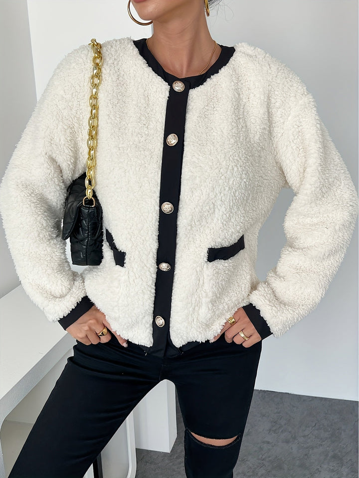 Drune | Kurze Teddyjacke mit Kontrastkanten Polyester Stilvoll und Bequem