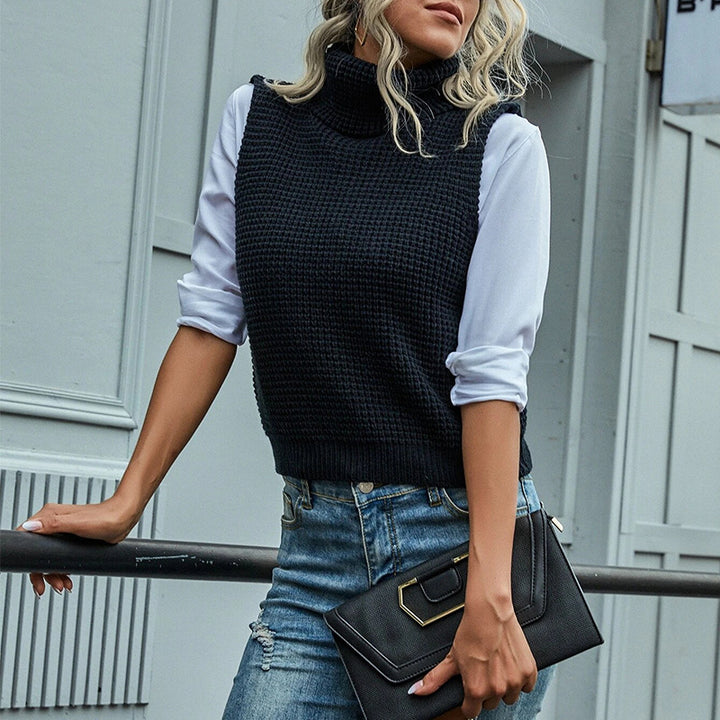 Damen Grobstrick-Westenpulli mit hohem Kragen und raffiniertem Strukturmuster Drune