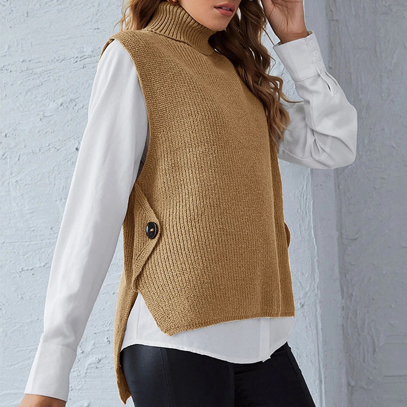 Damen Strickweste mit Stehkragen und Knopfdetails Drune
