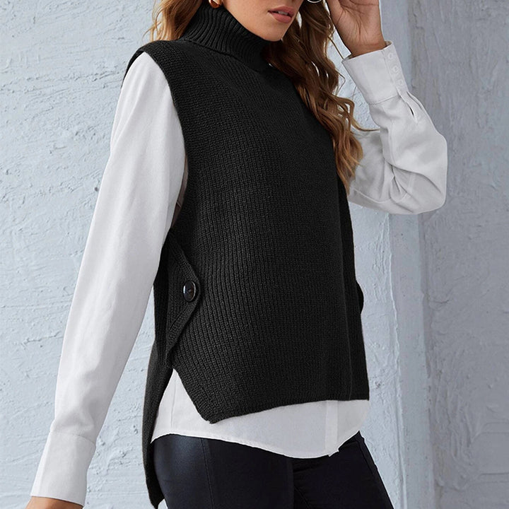 Damen Strickweste mit Stehkragen und Knopfdetails Drune