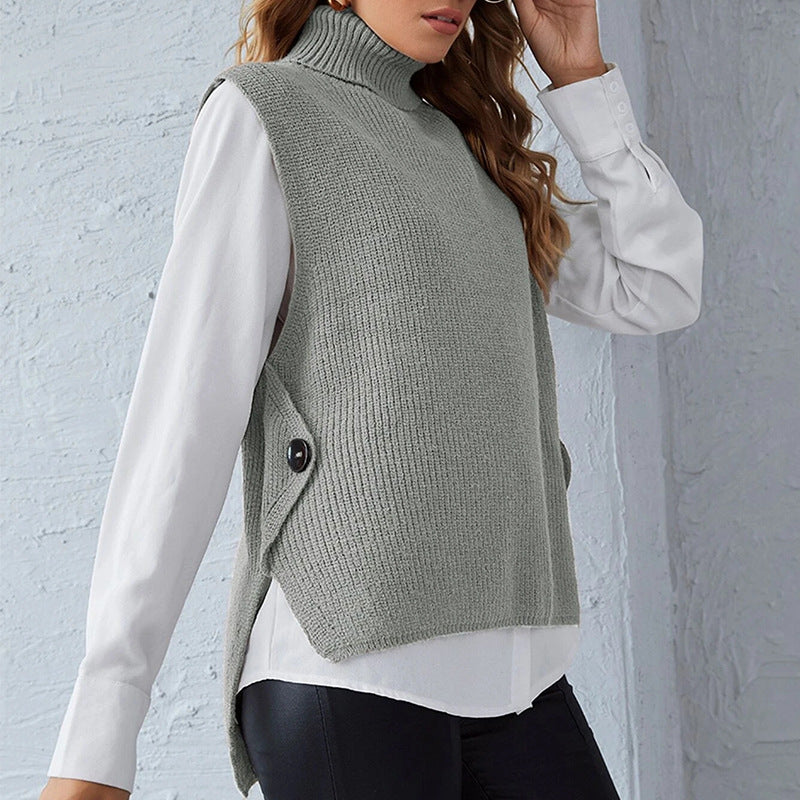 Damen Strickweste mit Stehkragen und Knopfdetails Drune