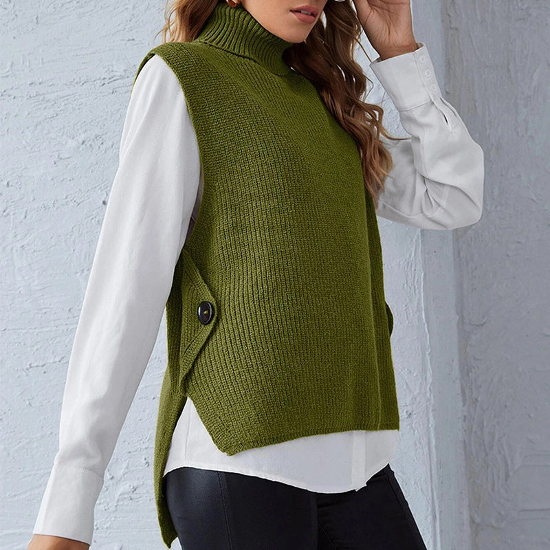 Damen Strickweste mit Stehkragen und Knopfdetails Drune