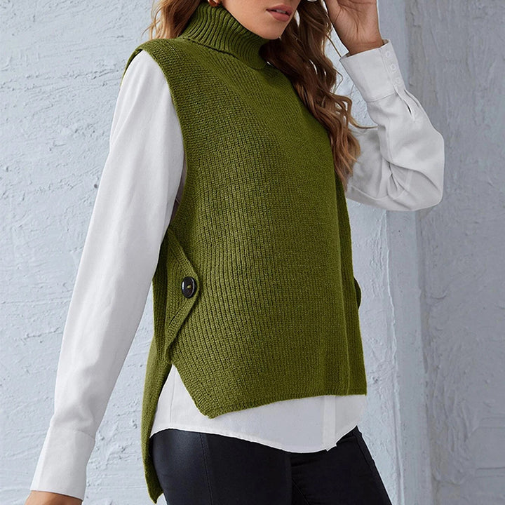Damen Strickweste mit Stehkragen und Knopfdetails Drune