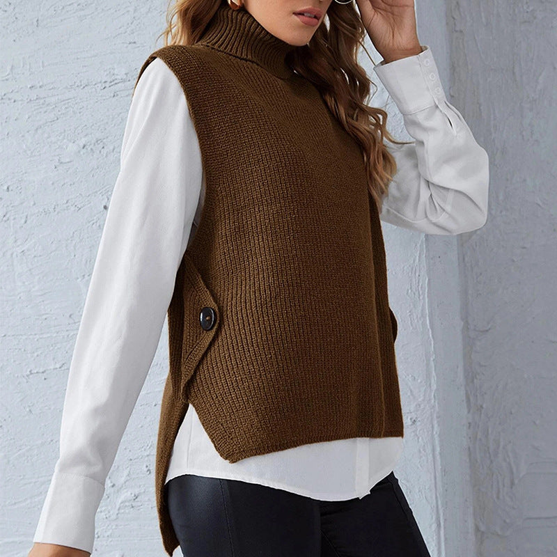 Damen Strickweste mit Stehkragen und Knopfdetails Drune
