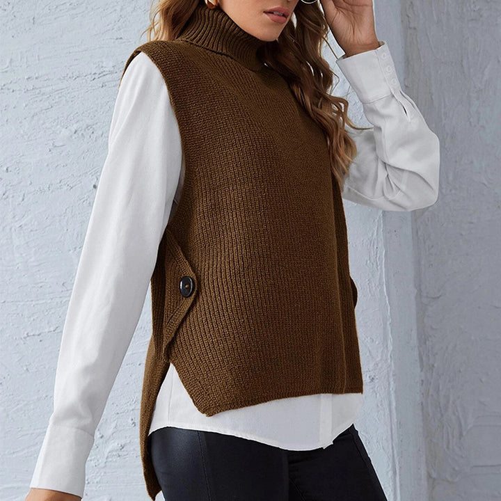 Damen Strickweste mit Stehkragen und Knopfdetails Drune