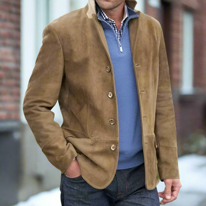 Drune | Lederjacke Wildleder Klassischer Schnitt Hoher Kragen Knopfverschluss