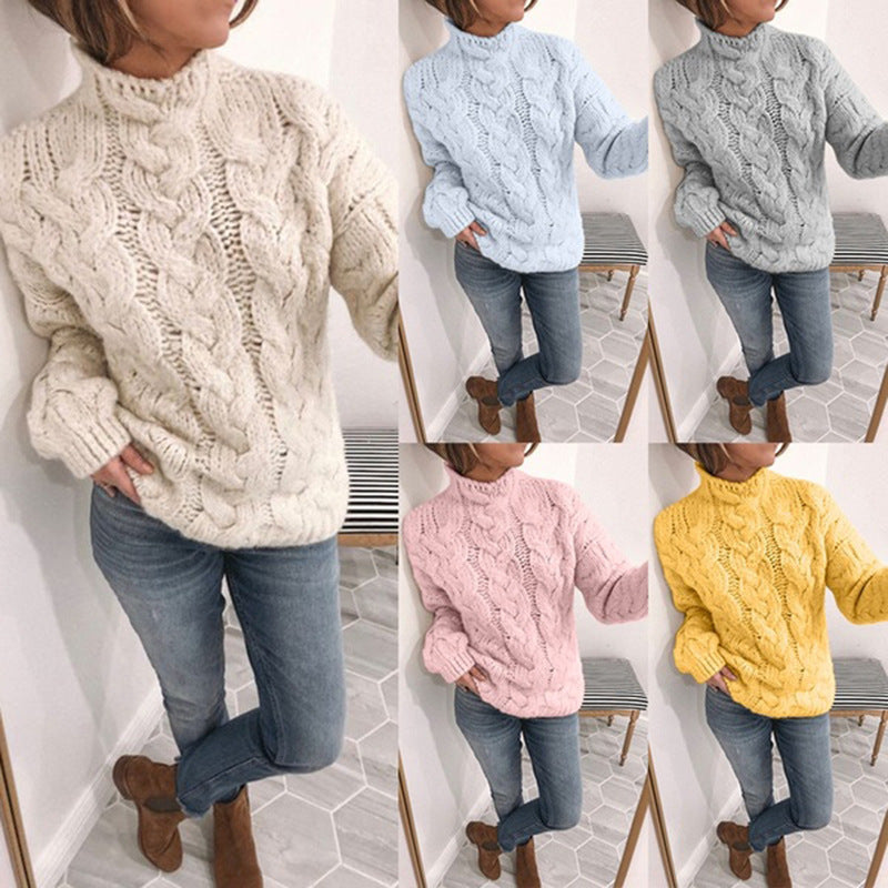 Damen Grobstrickpullover mit Kunststrickmuster und hohem Kragen Drune