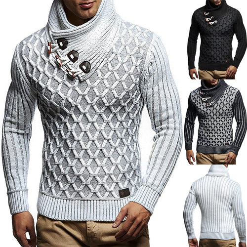 Herren Strickpullover mit hohem Kragen und innovativem Strukturdesign Drune