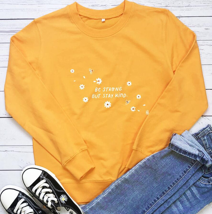 Damen Sweatshirt mit inspirierender Botschaft und floralem Design Drune