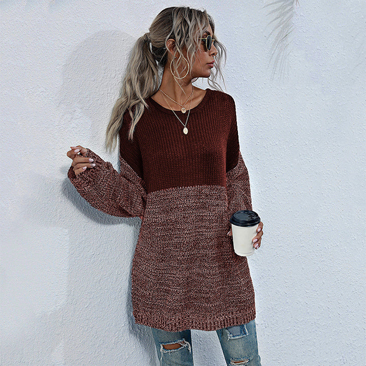 Damen lässiger Strickpullover mit modischem Farbkontrast und Oversized-Schnitt Drune