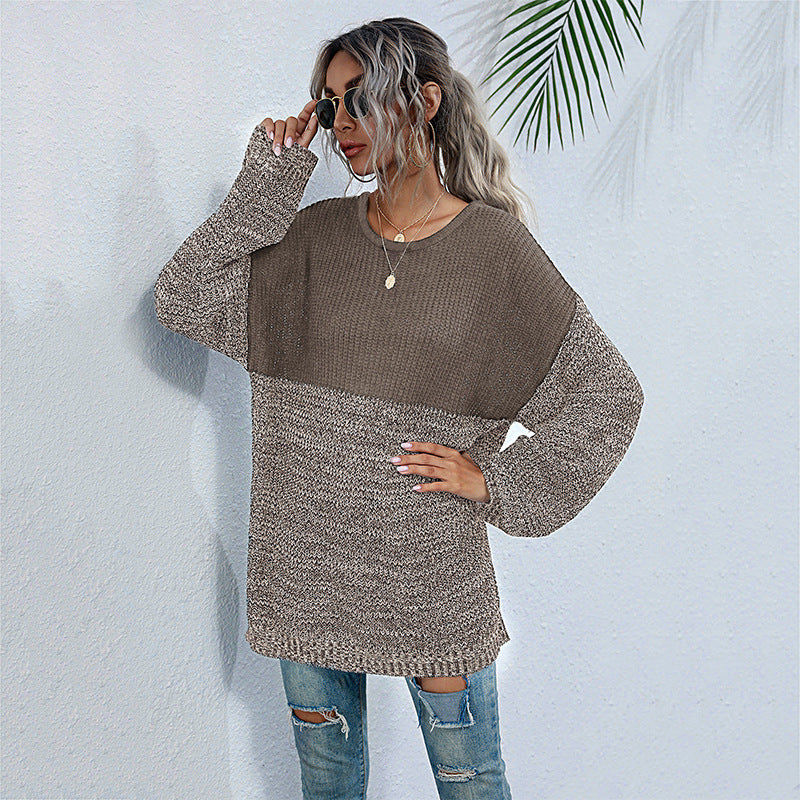 Damen lässiger Strickpullover mit modischem Farbkontrast und Oversized-Schnitt Drune